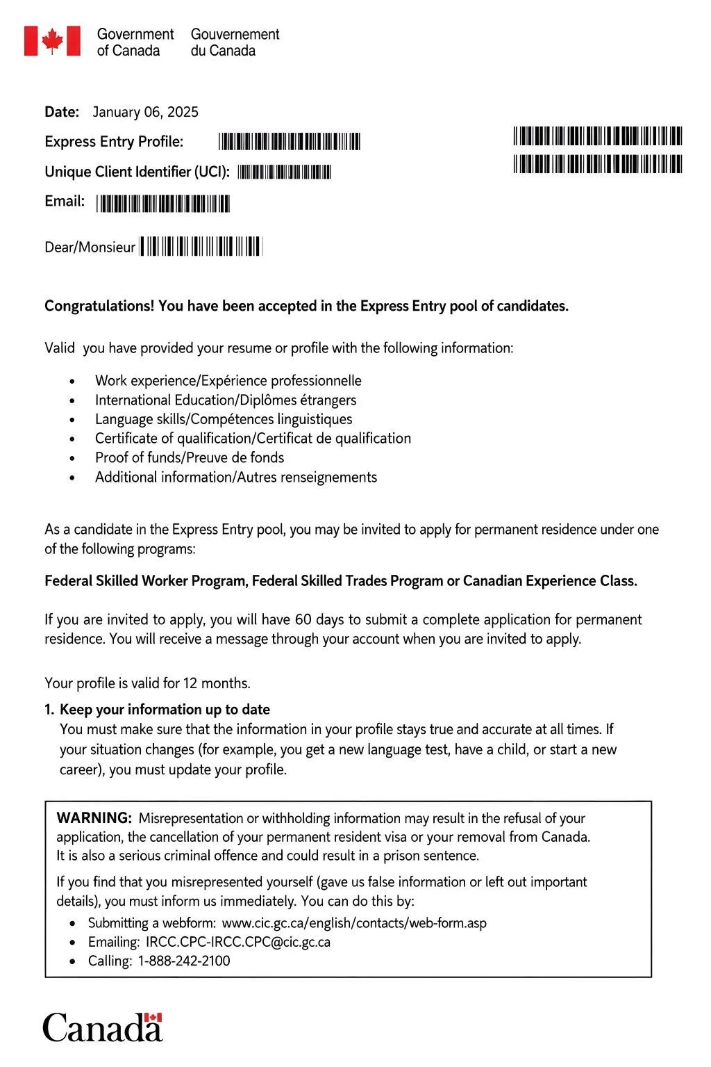 Canada Immigration Document