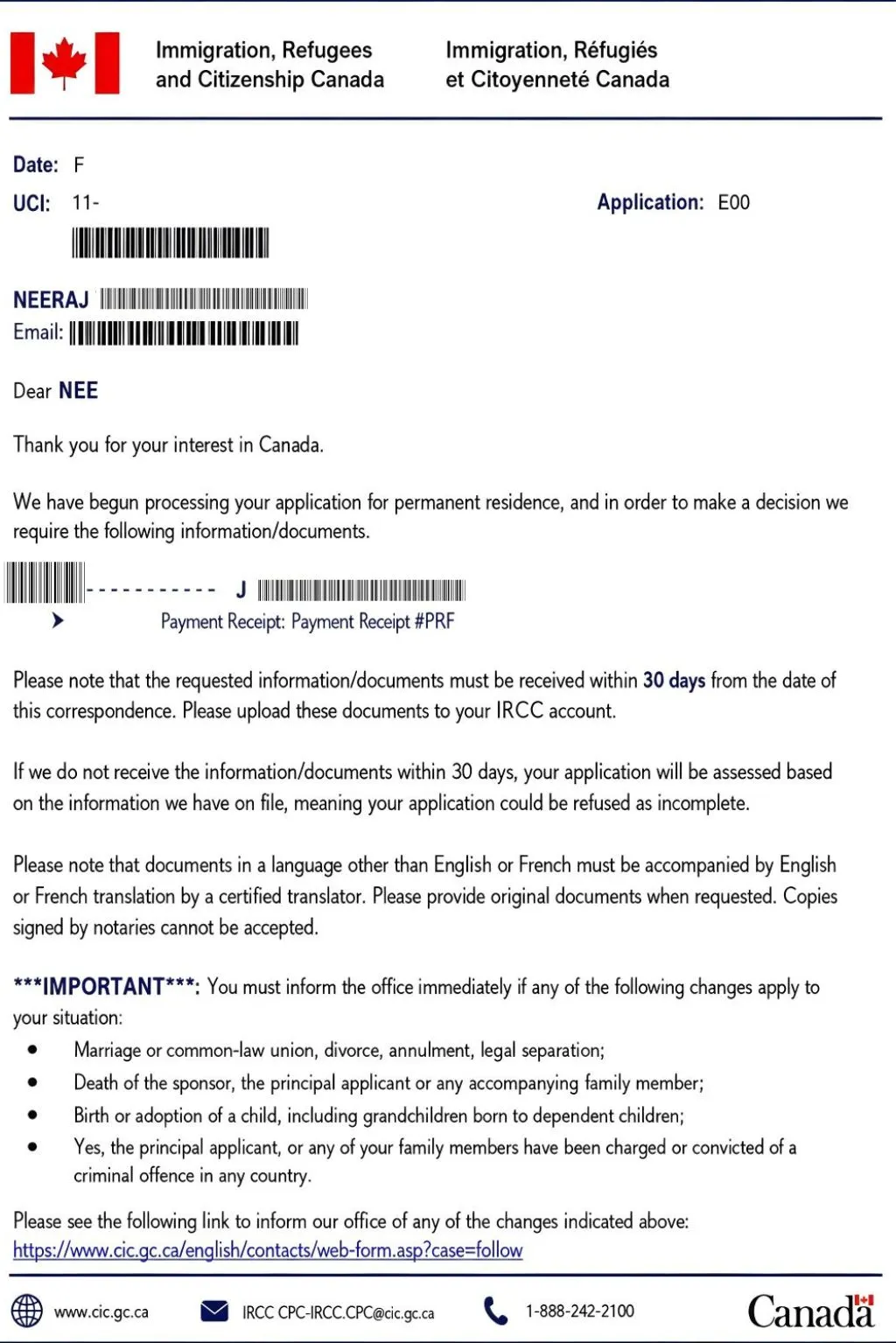 Canada Immigration Document